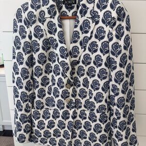 J. Crew Navy and White Leaf Print Blazer